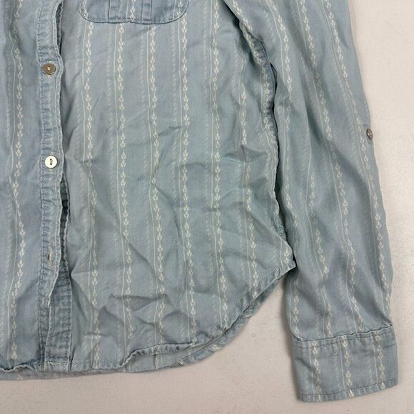 Paige TENNA Blue Striped Chambray Button Up Shirt 100% Tencel Lyocell L/S Sz XS - Picture 4 of 10